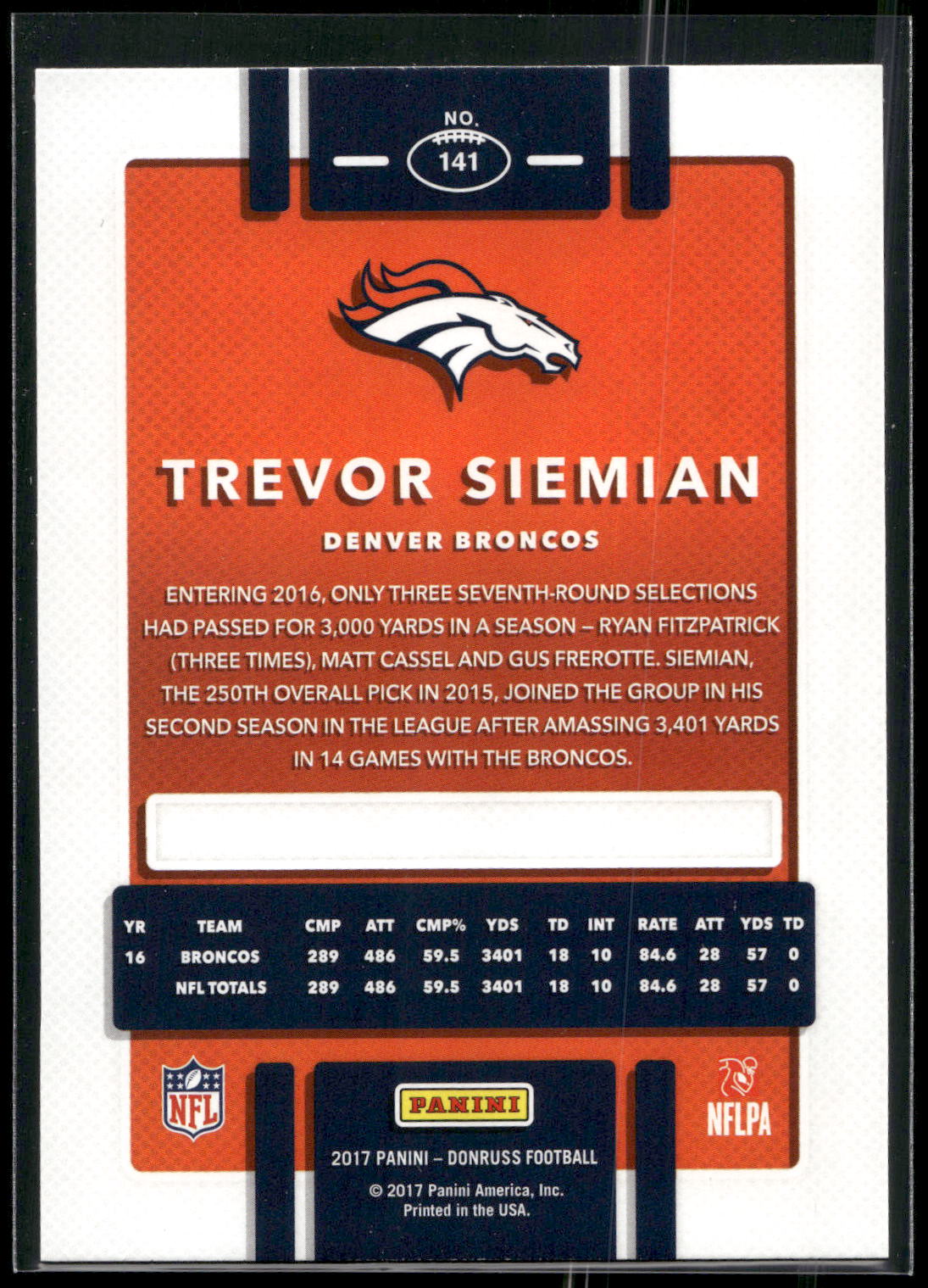 2017 Donruss #141 Trevor Siemian