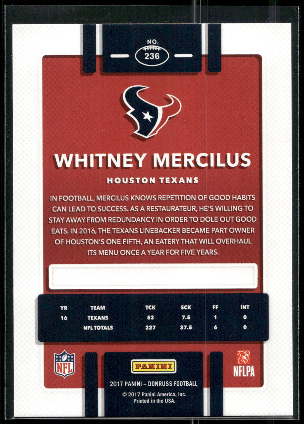 2017 Donruss #236 Whitney Mercilus