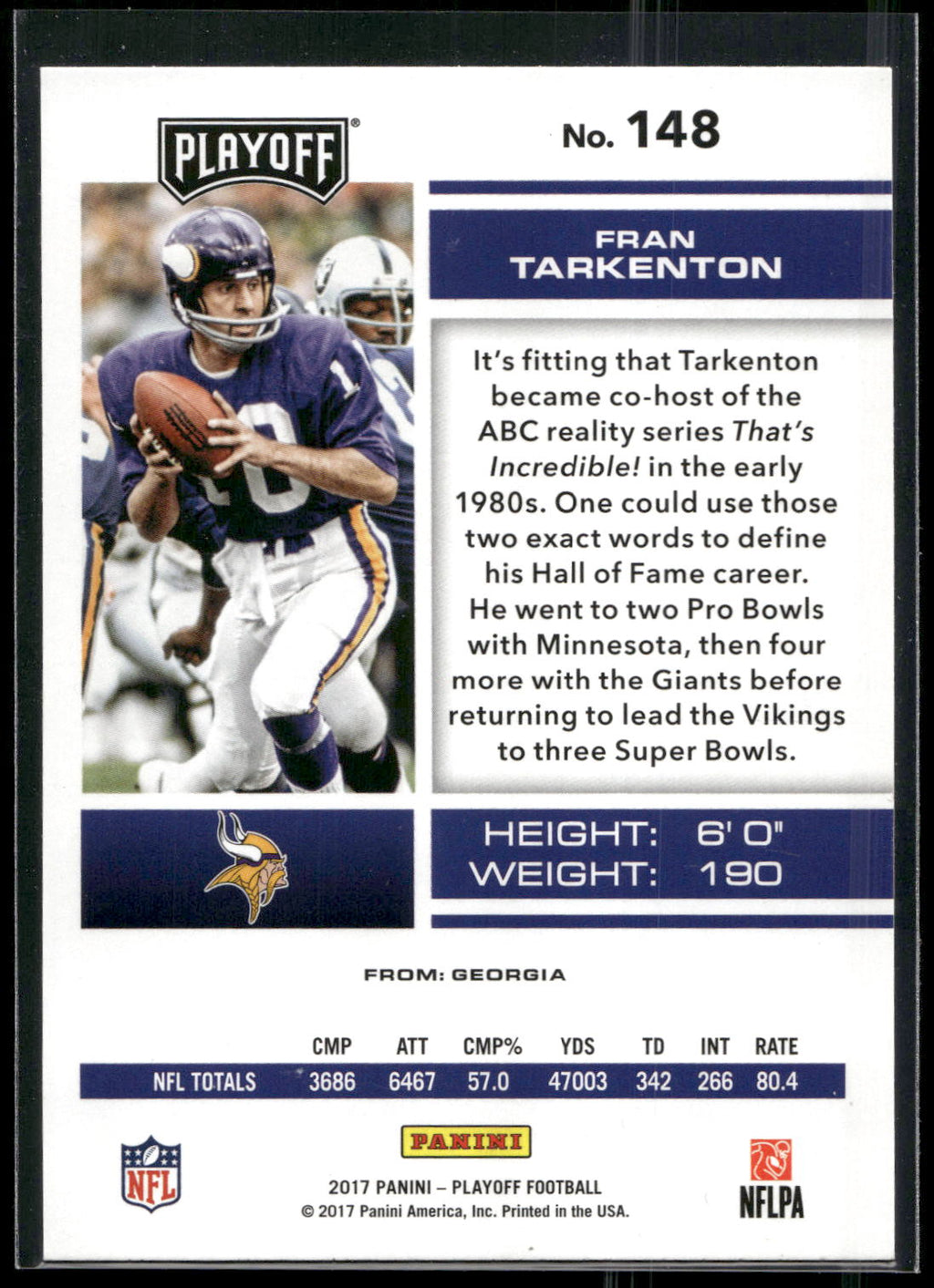 2017 Panini Playoff #148 Fran Tarkenton