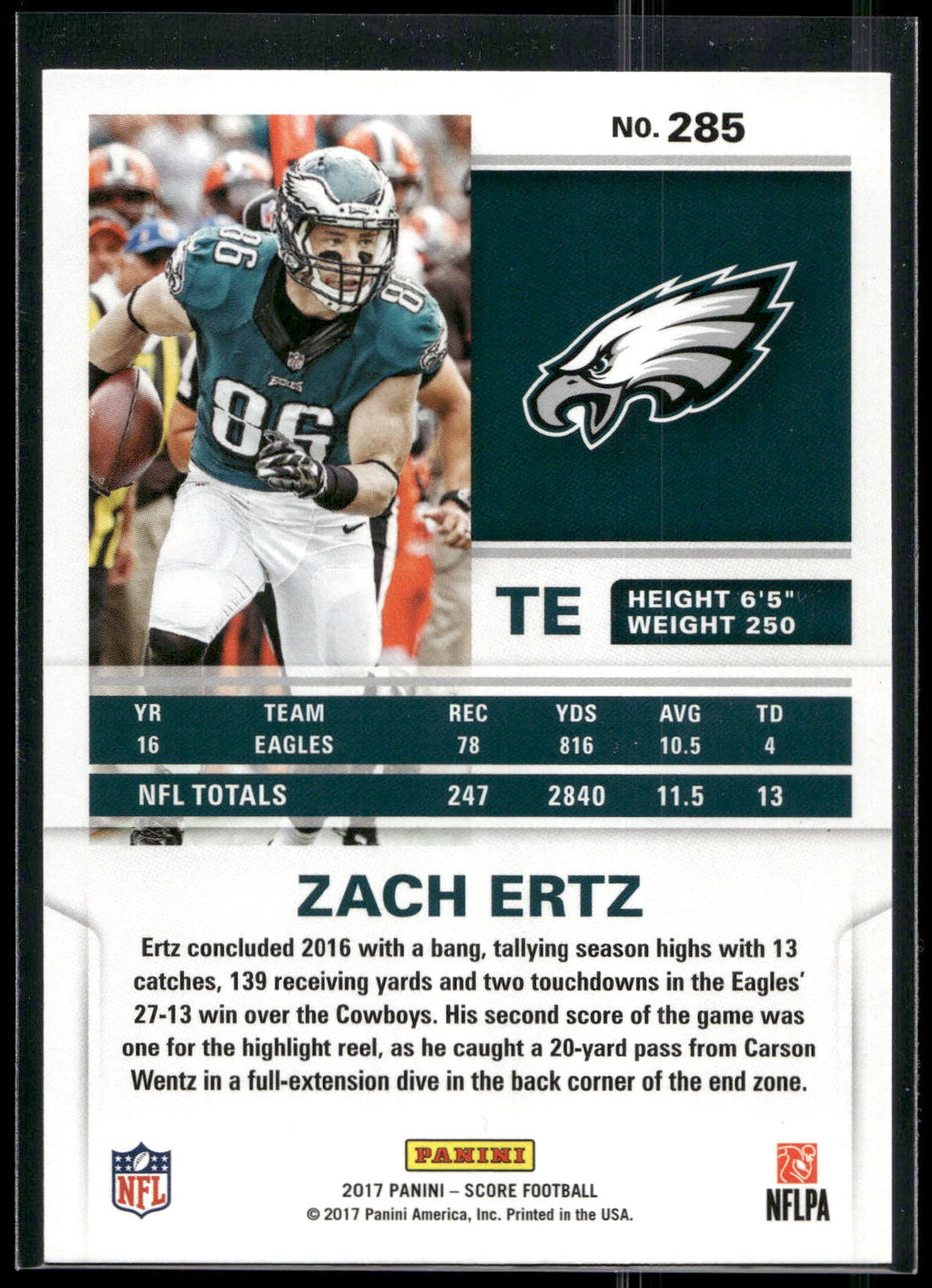 2017 Score #285 Zach Ertz