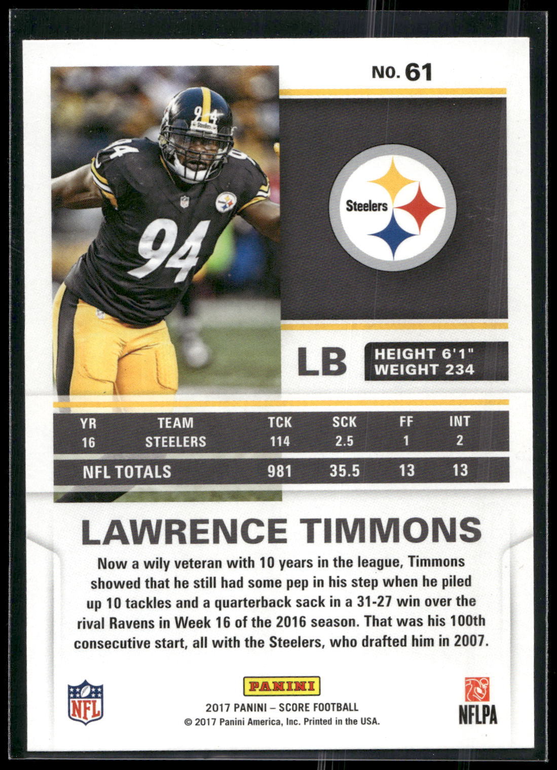 2017 Score #61 Lawrence Timmons