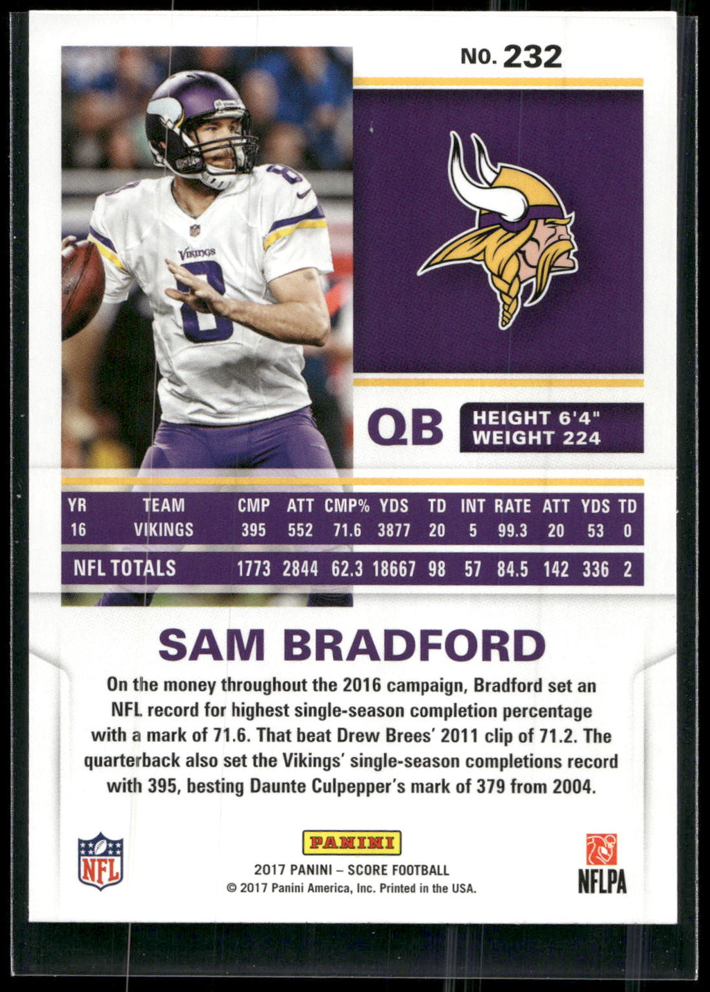 2017 Score #232 Sam Bradford