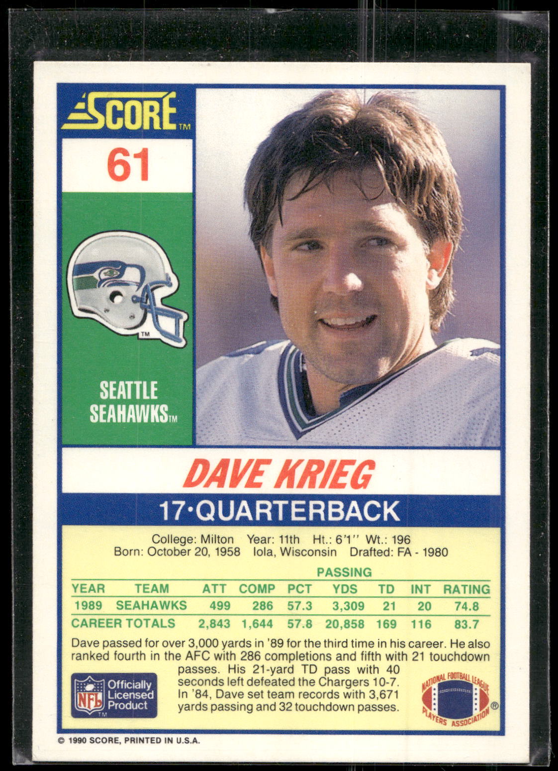 1990 Score #61 Dave Krieg