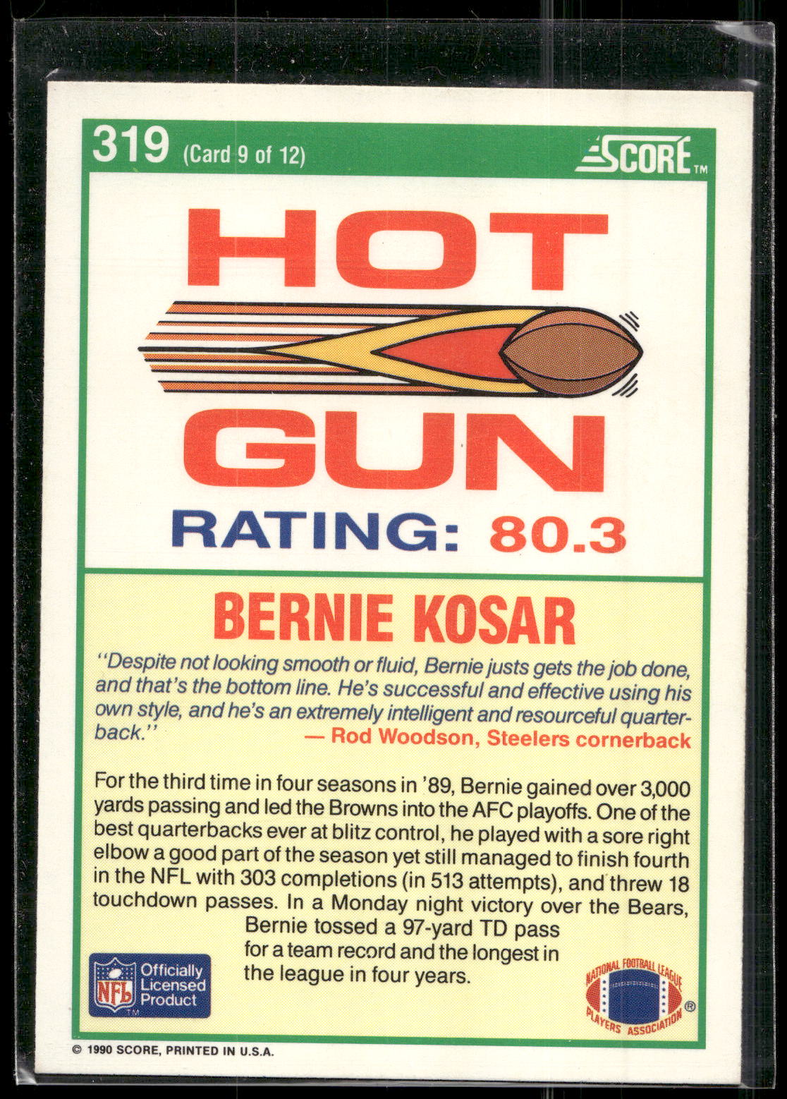 1990 Score #319 Bernie Kosar