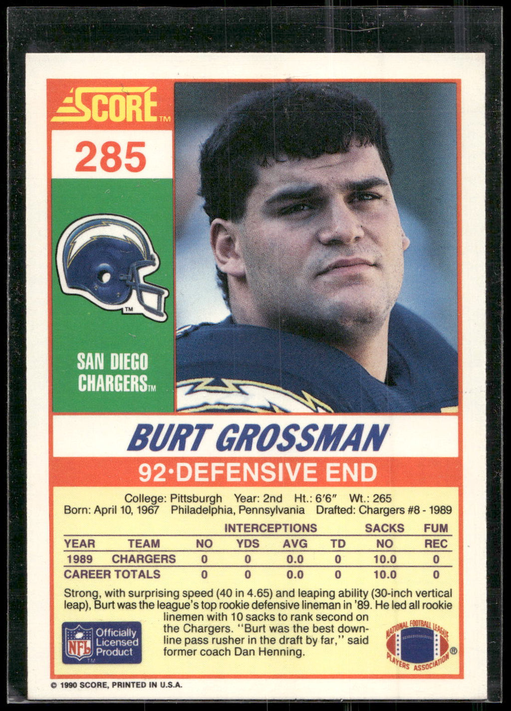 1990 Score #285 Burt Grossman