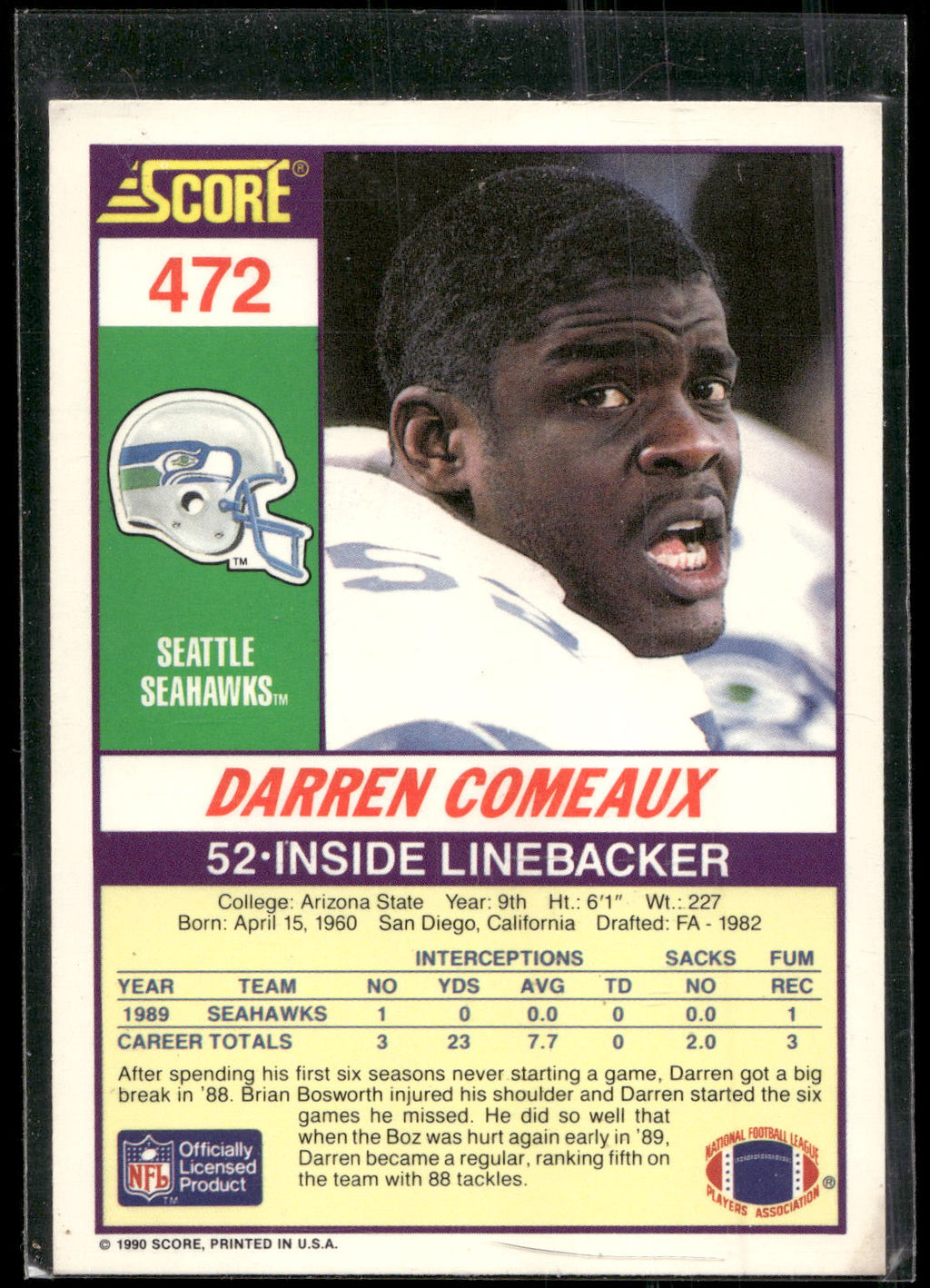1990 Score #472 Darren Comeaux