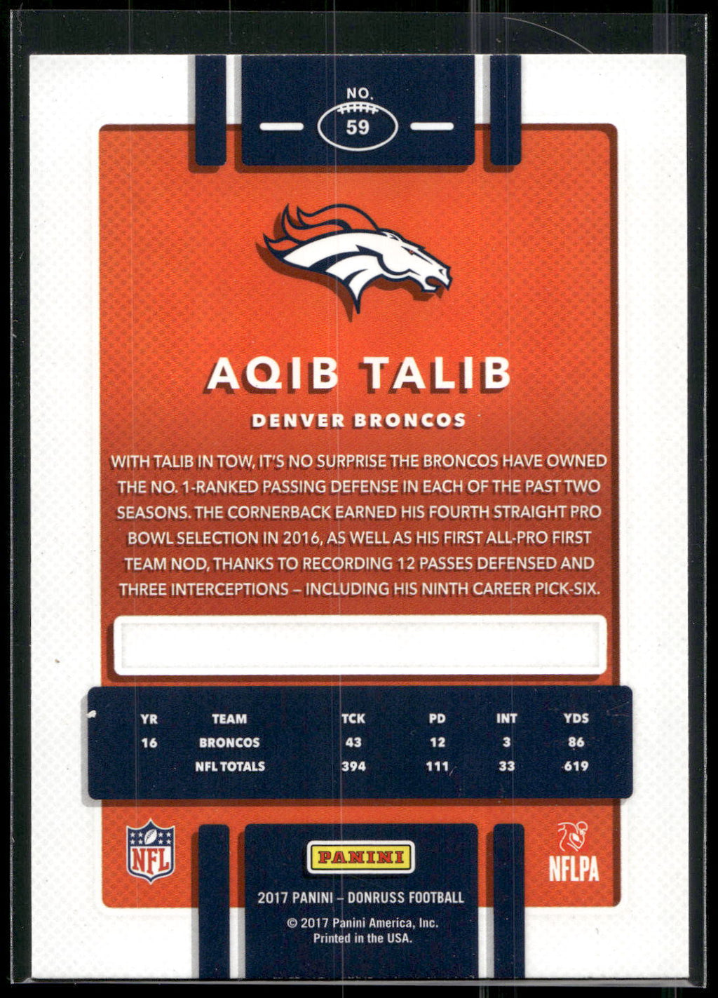 2017 Donruss #59 Aqib Talib