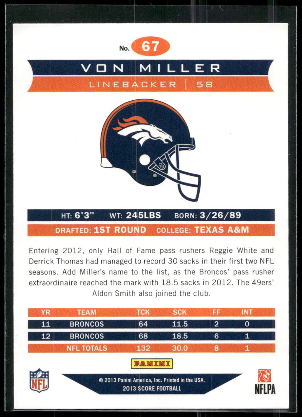 2013 Score #67 Von Miller