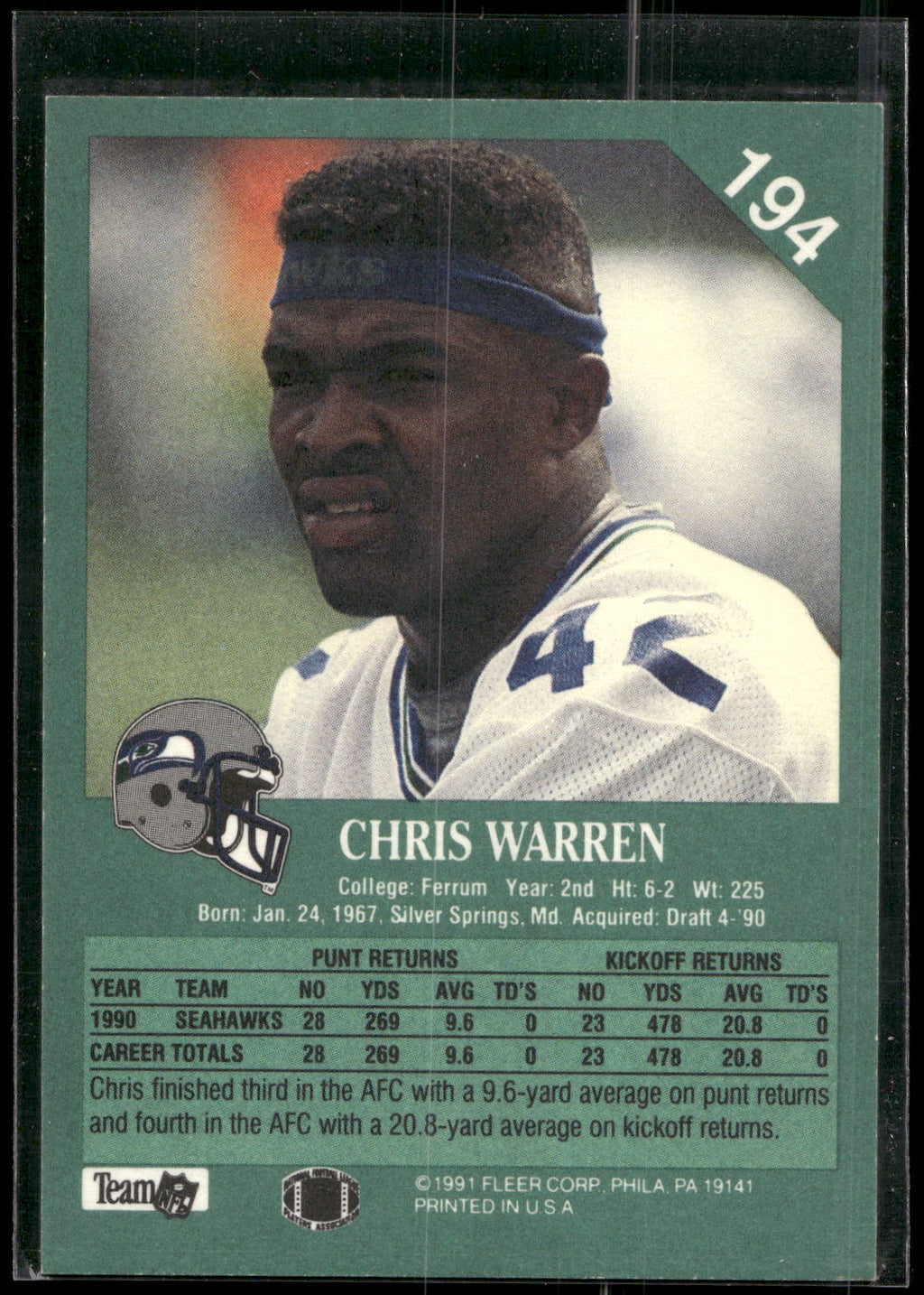 1991 Fleer #194 Chris Warren