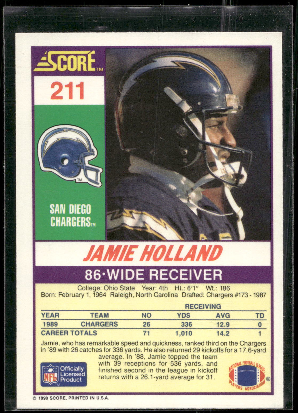 1990 Score #211 Jamie Holland