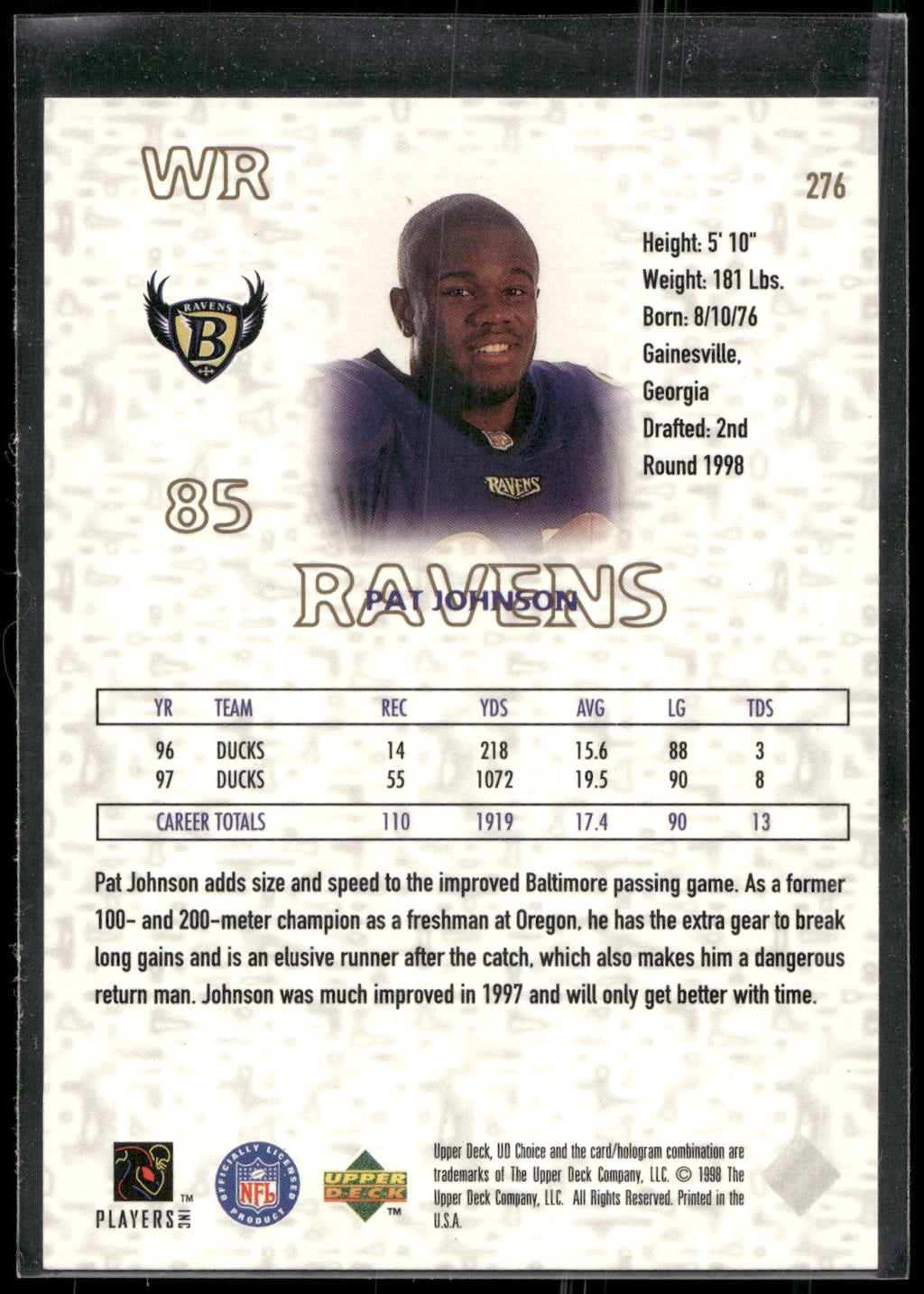 1998 UD Choice #276 Pat Johnson
