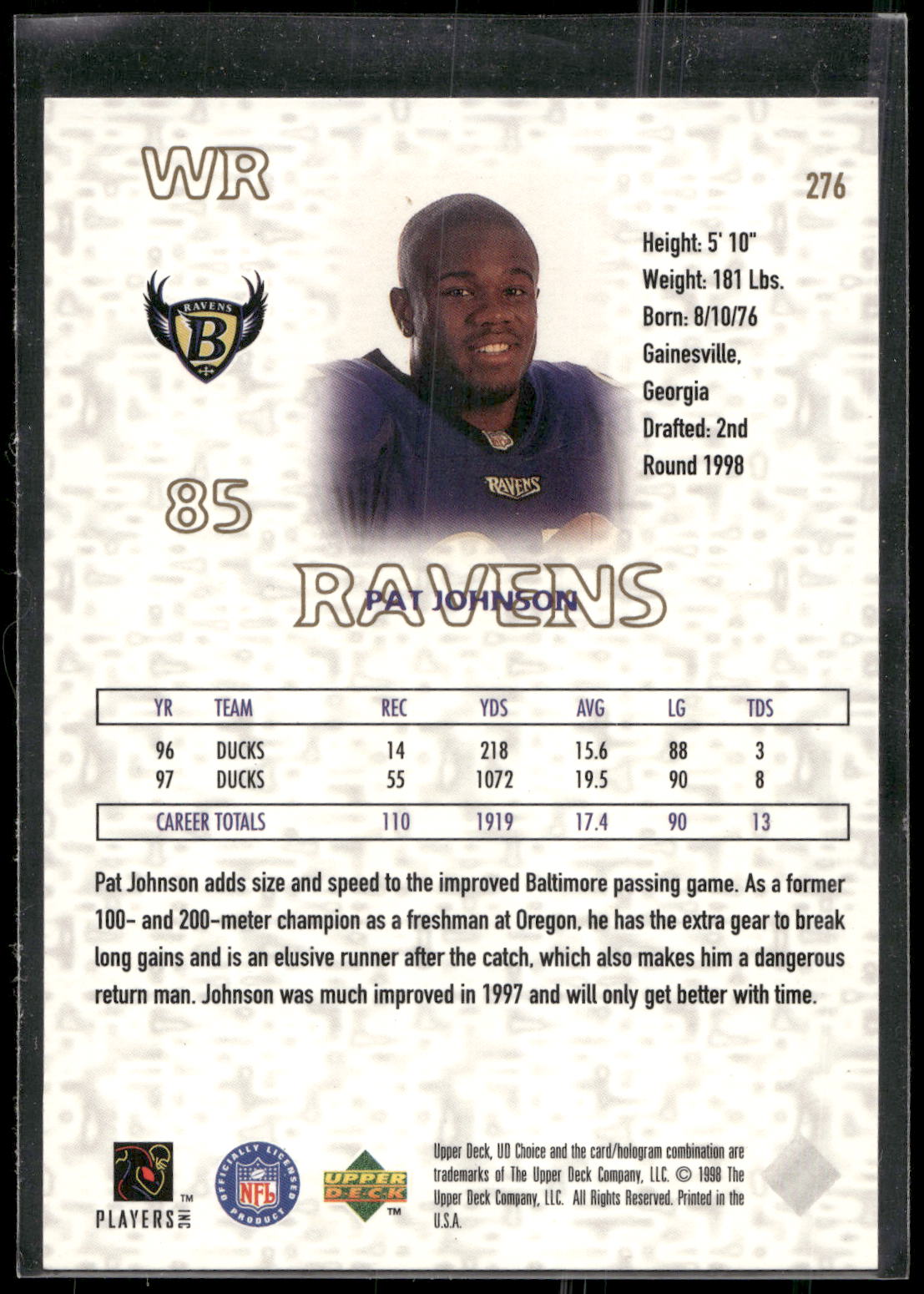 1998 UD Choice #276 Pat Johnson