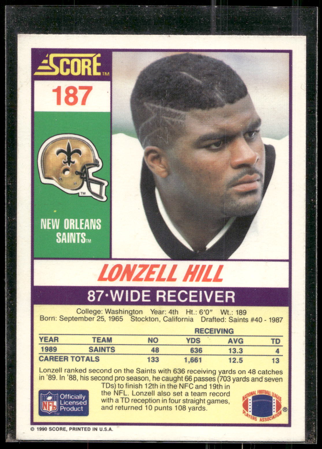 1990 Score #187 Lonzell Hill