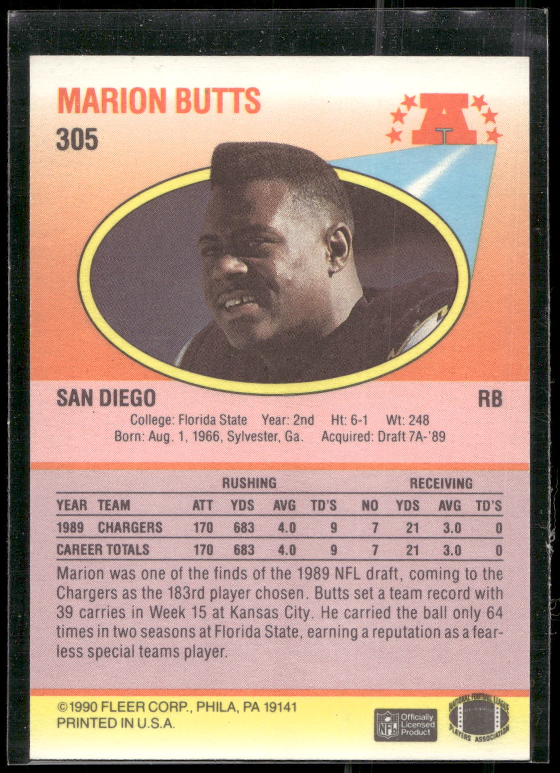 1990 Fleer #305 Marion Butts