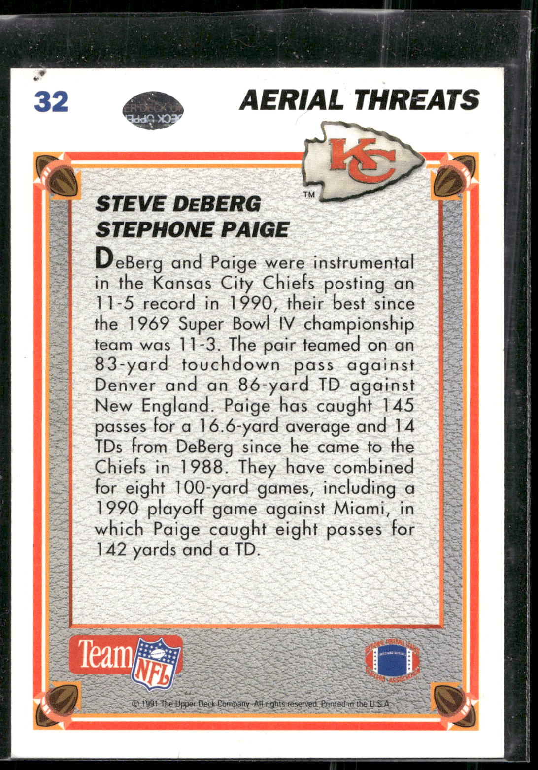 1991 Upper Deck #32 Steve DeBerg / Stephone Paige