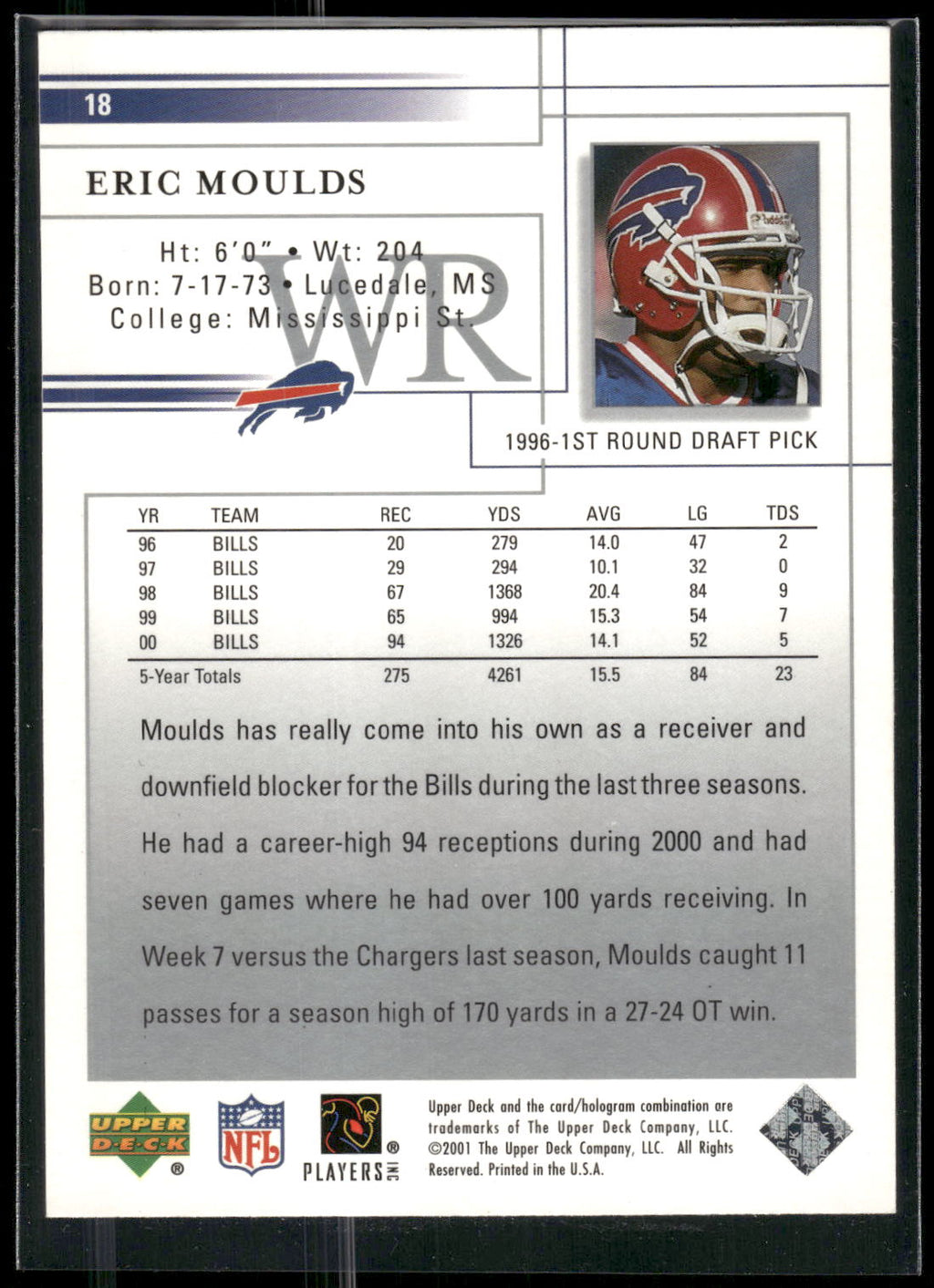 2001 Upper Deck #18 Eric Moulds