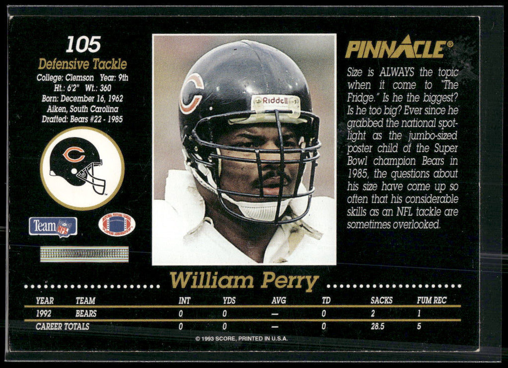 1993 Pinnacle #105 William Perry