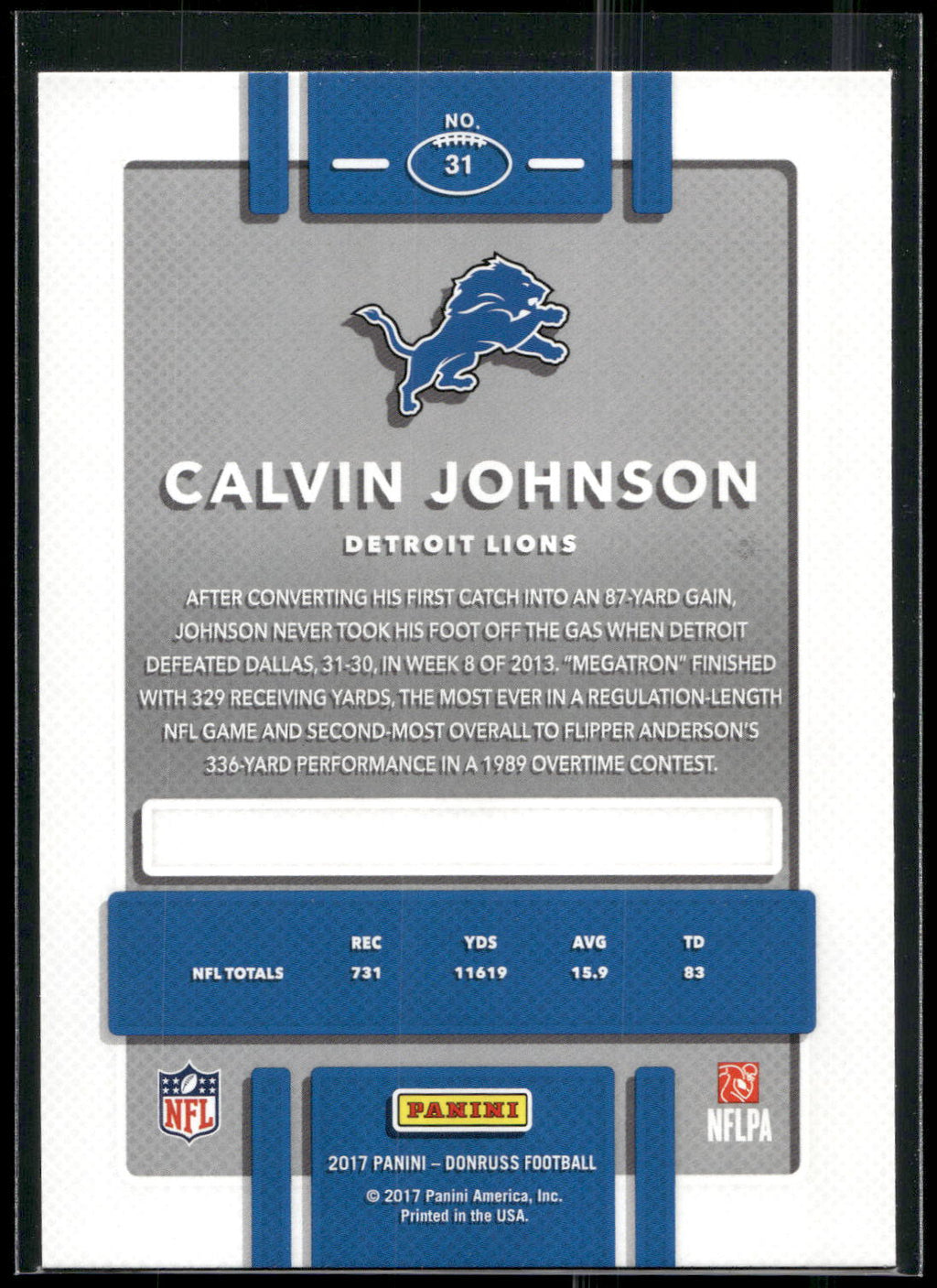2017 Donruss #31 Calvin Johnson