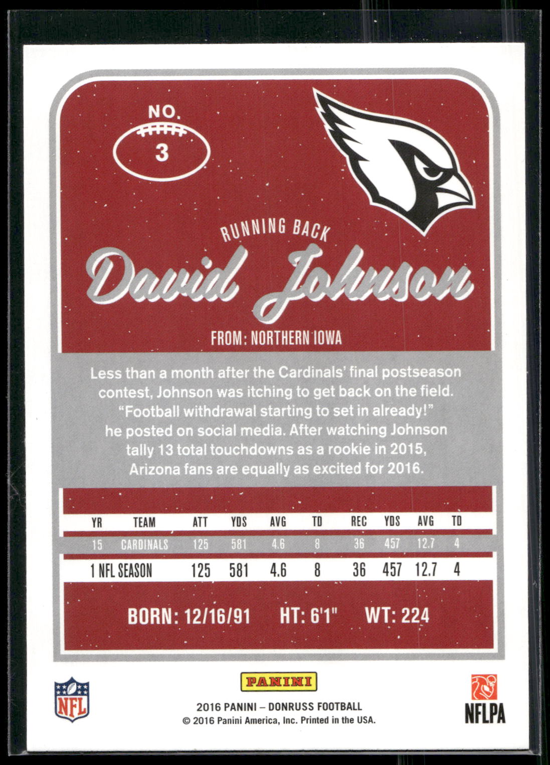 2016 Donruss #3 David Johnson