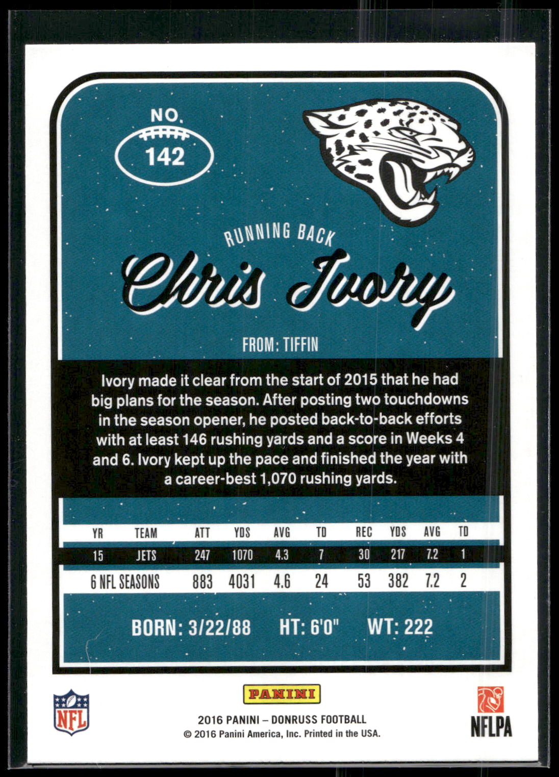 2016 Donruss #142 Chris Ivory