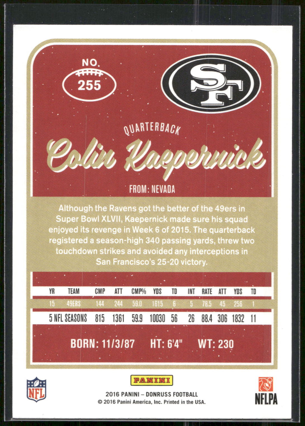 2016 Donruss #255 Colin Kaepernick