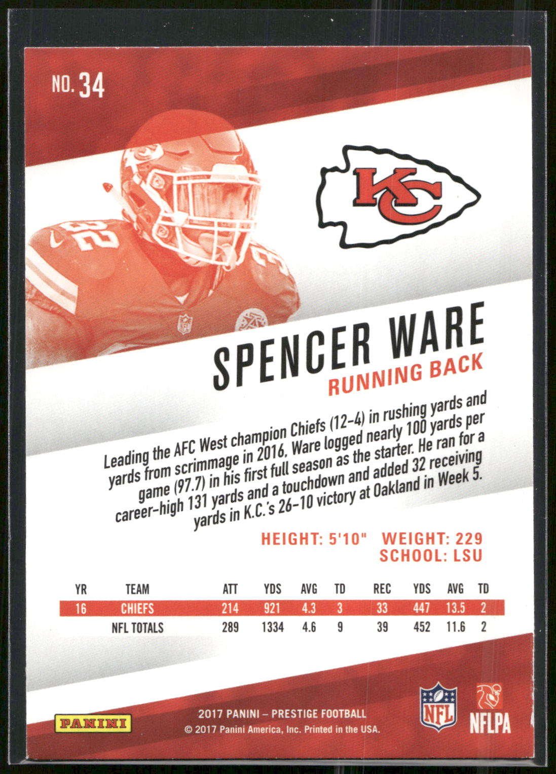 2017 Panini Prestige #34 Spencer Ware