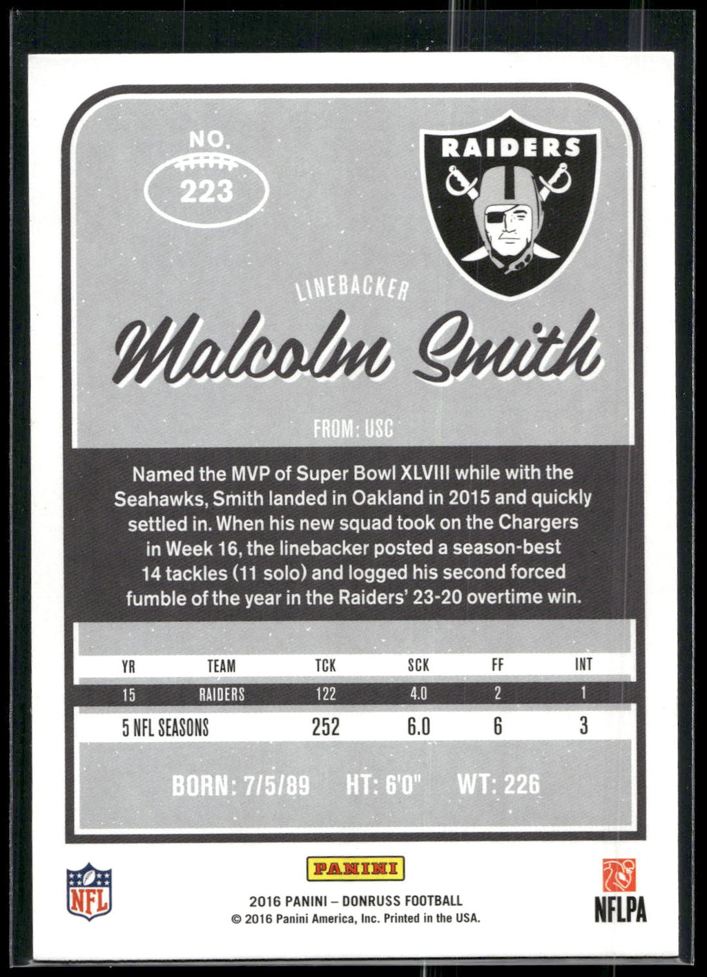 2016 Donruss #223 Malcolm Smith