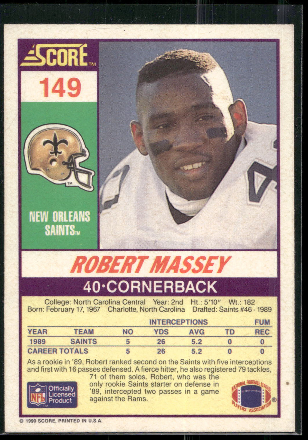 1990 Score #149 Robert Massey