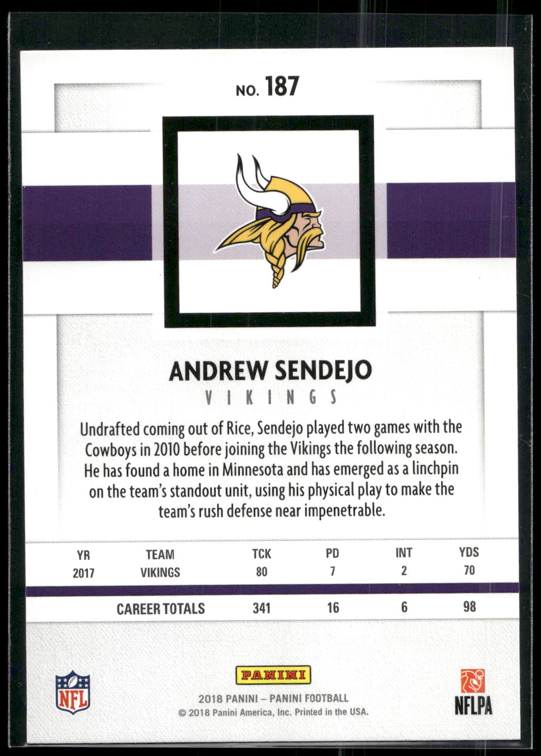 2018 Panini #187 Andrew Sendejo