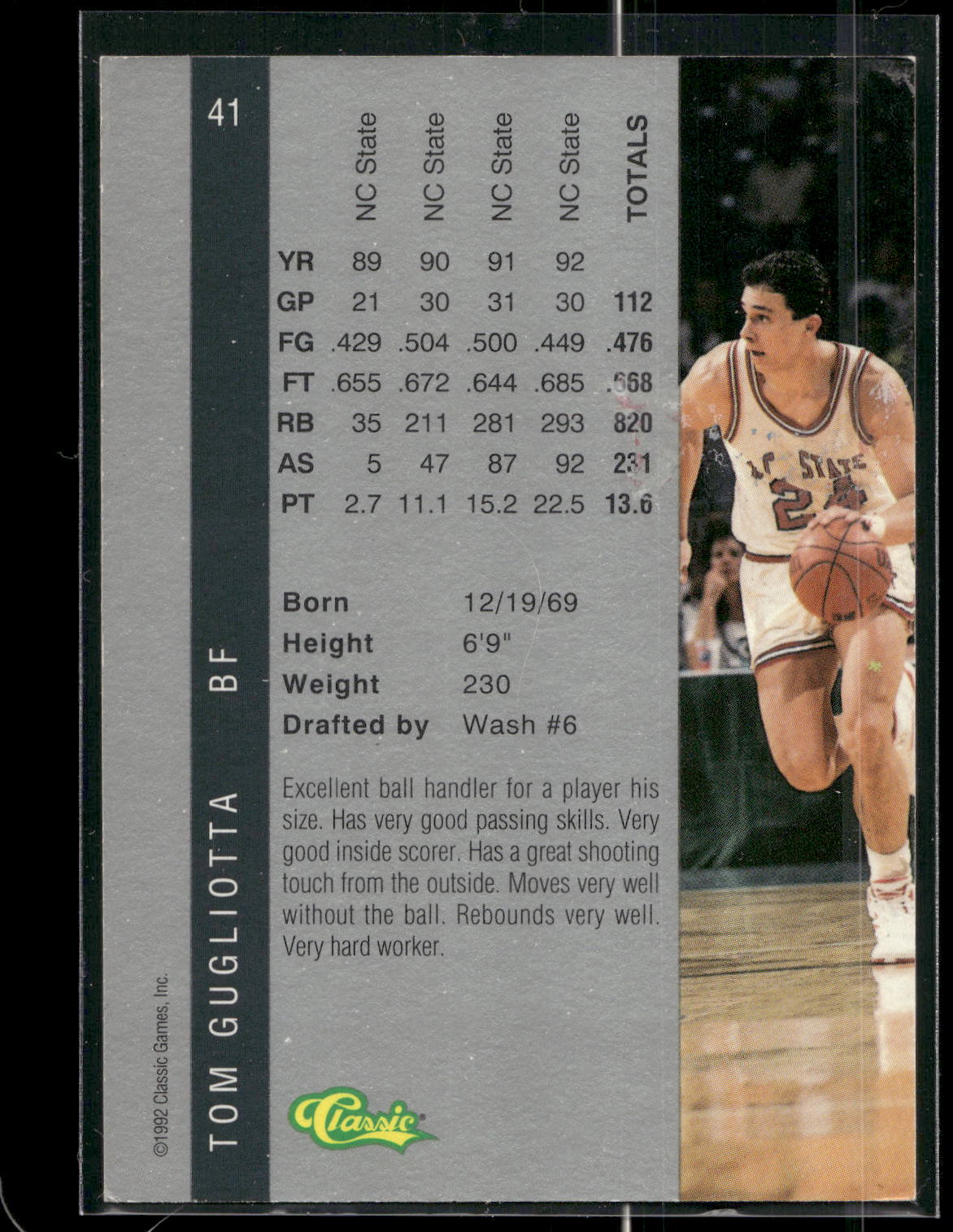 1992 Classic Four Sport #41 Tom Gugliotta