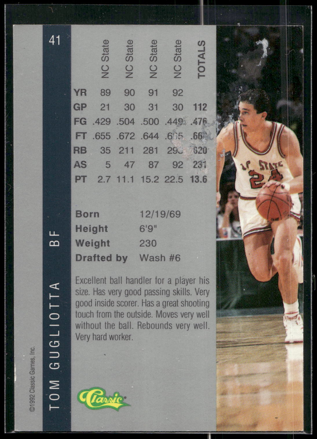 1992 Classic Four Sport #41 Tom Gugliotta