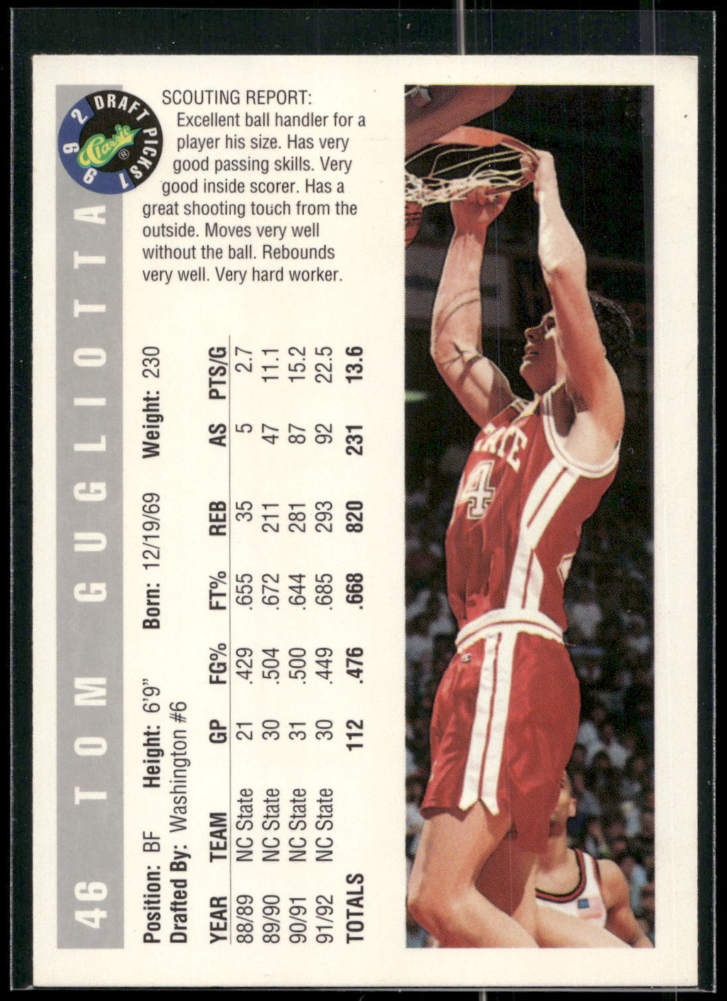 1992 Classic Draft Picks #46 Tom Gugliotta
