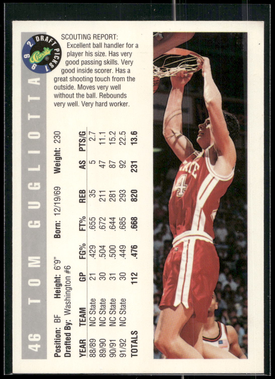 1992 Classic Draft Picks #46 Tom Gugliotta