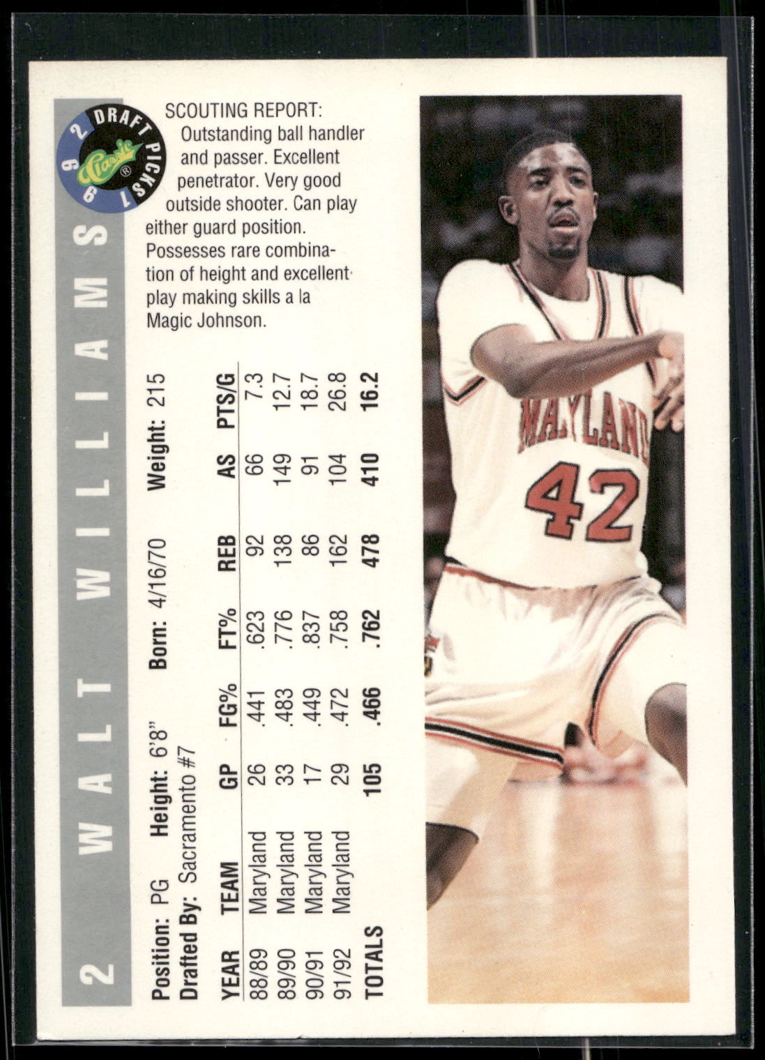 1992 Classic Draft Picks #2 Walt Williams