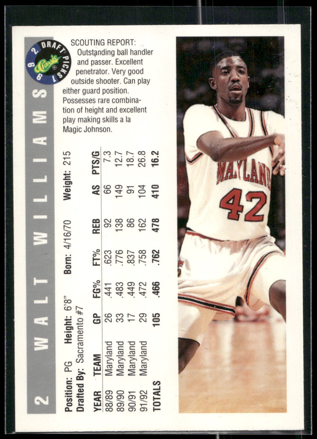 1992 Classic Draft Picks #2 Walt Williams