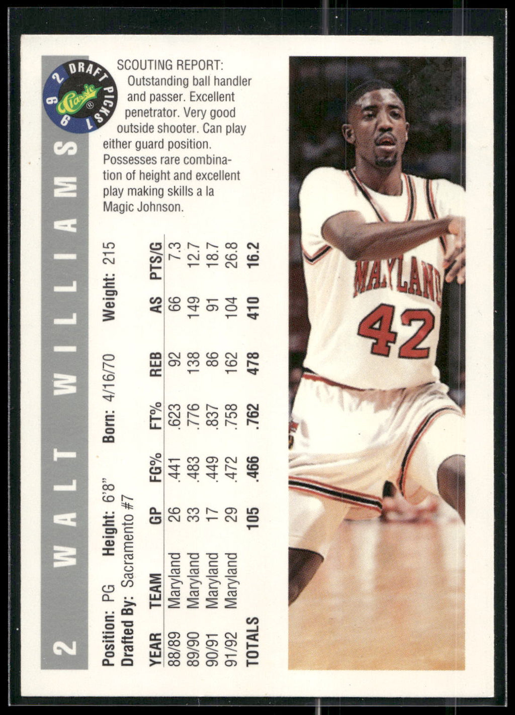 1992 Classic Draft Picks #2 Walt Williams