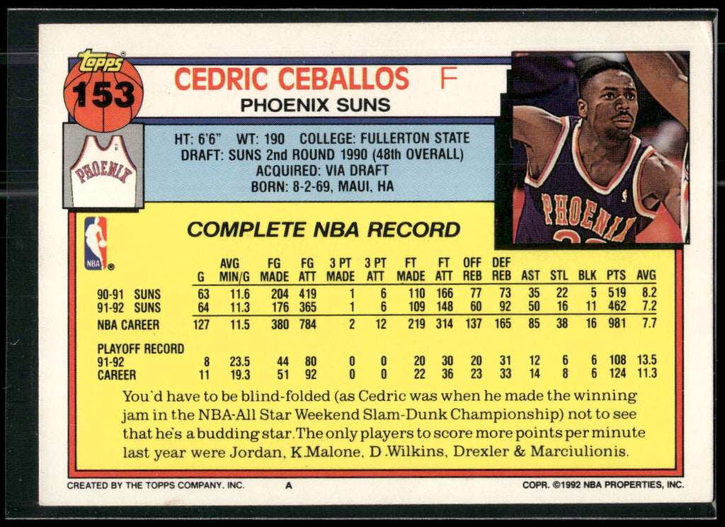 1992-93 Topps #153 Cedric Ceballos