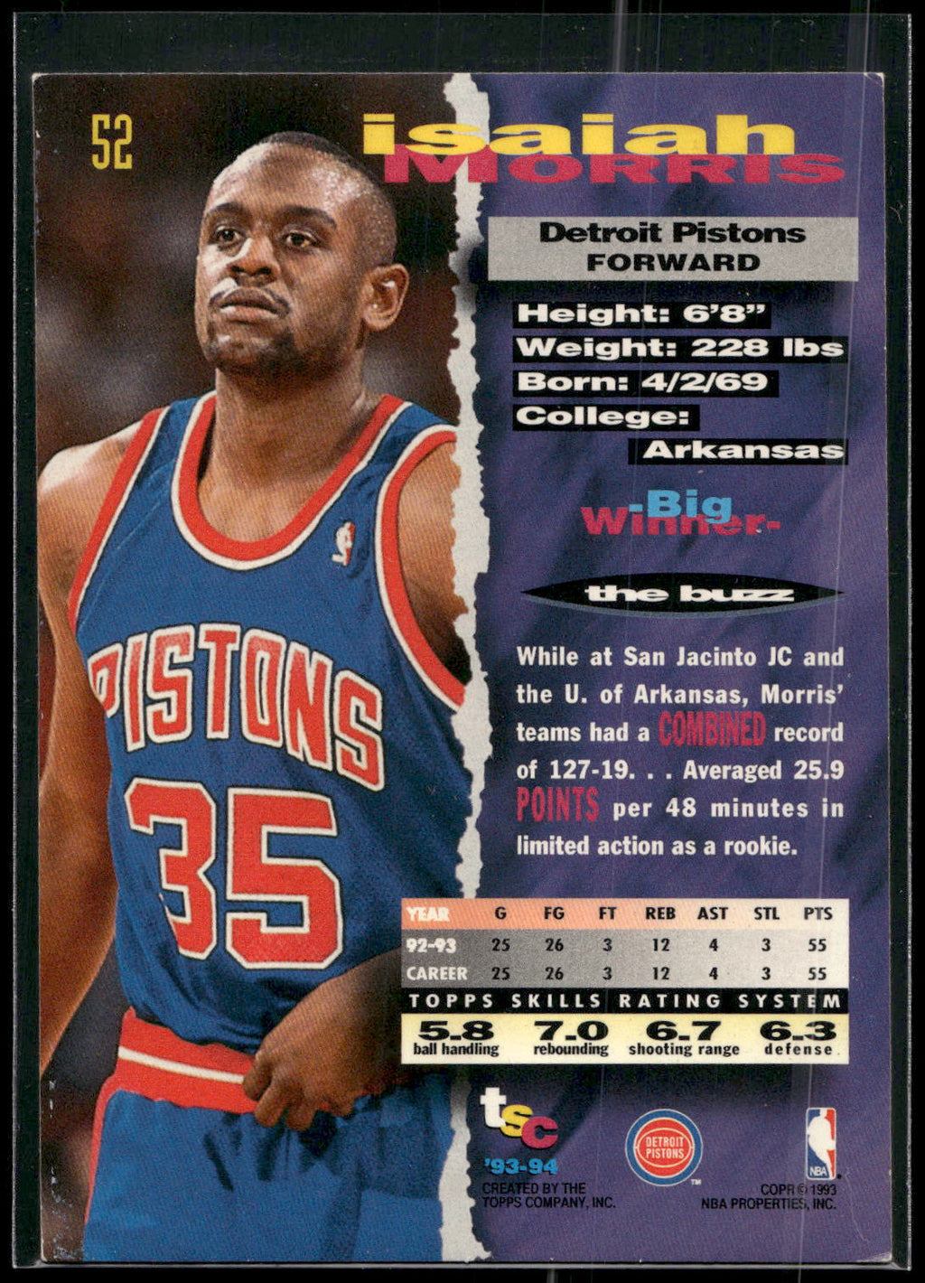 1993-94 Stadium Club #52 Isaiah Morris