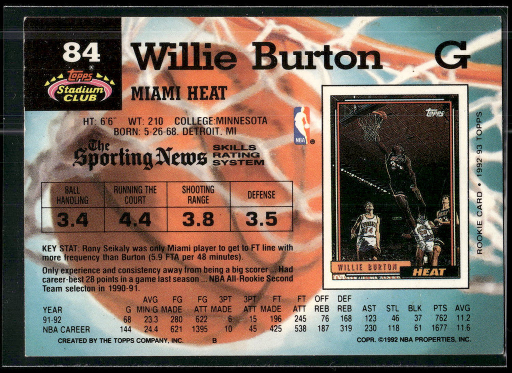 1992-93 Stadium Club #84 Willie Burton
