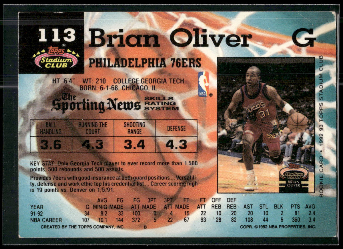 1992-93 Stadium Club #113 Brian Oliver