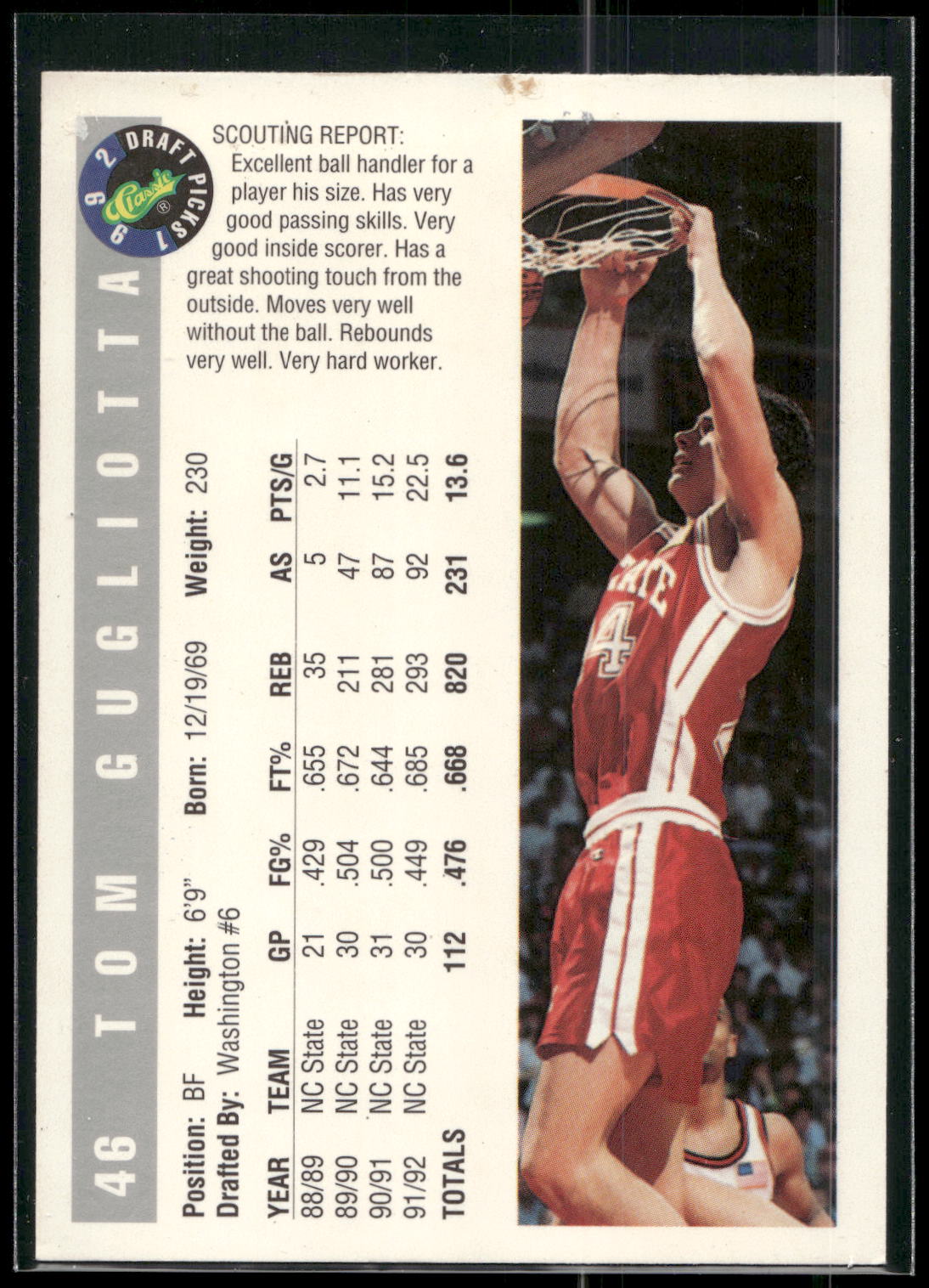 1992 Classic Draft Picks #46 Tom Gugliotta