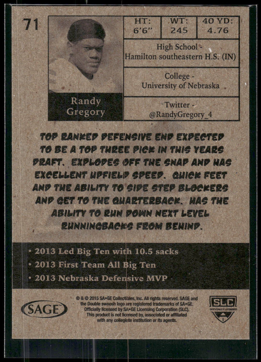 2015 SAGE HIT #71 Randy Gregory