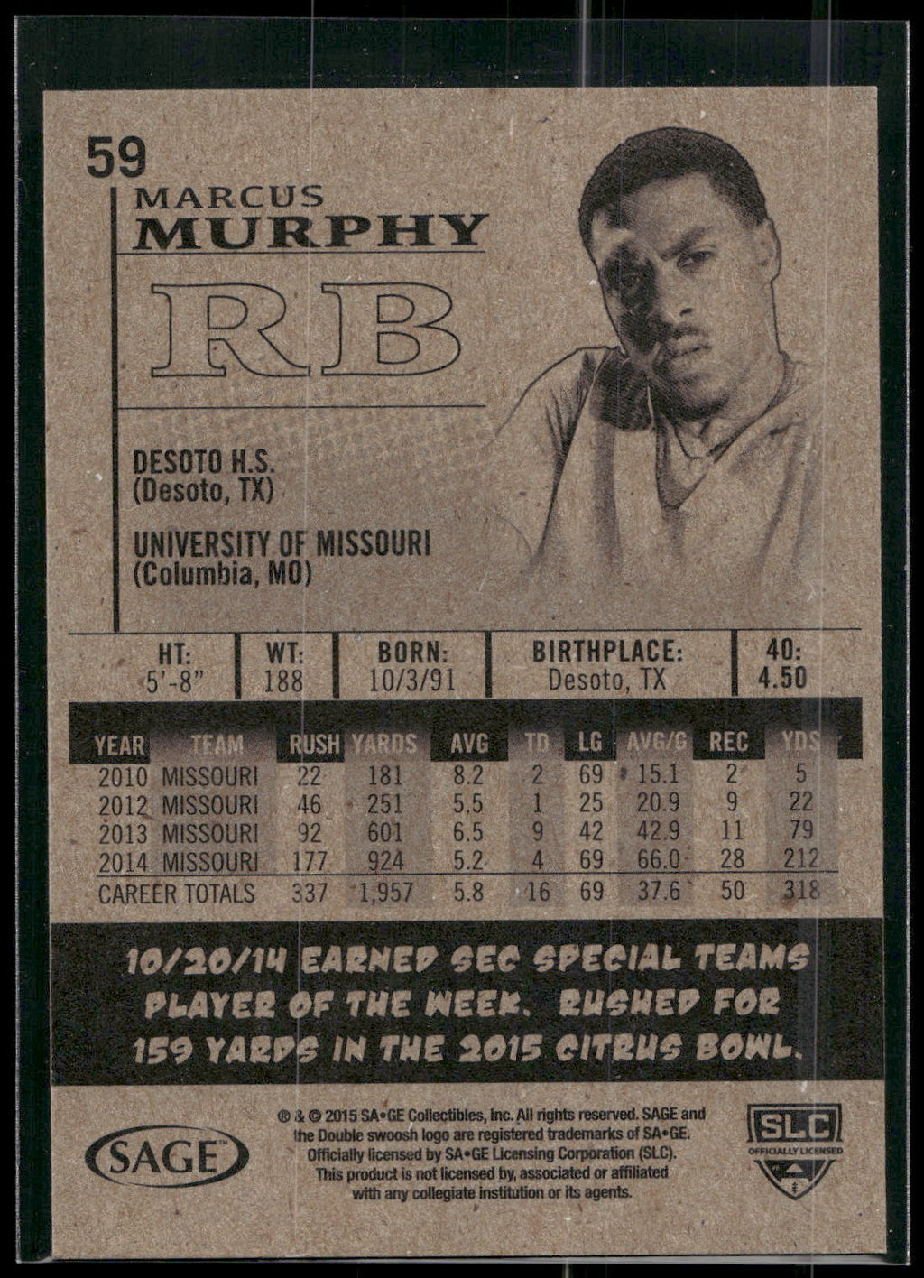 2015 SAGE HIT #59 Marcus Murphy