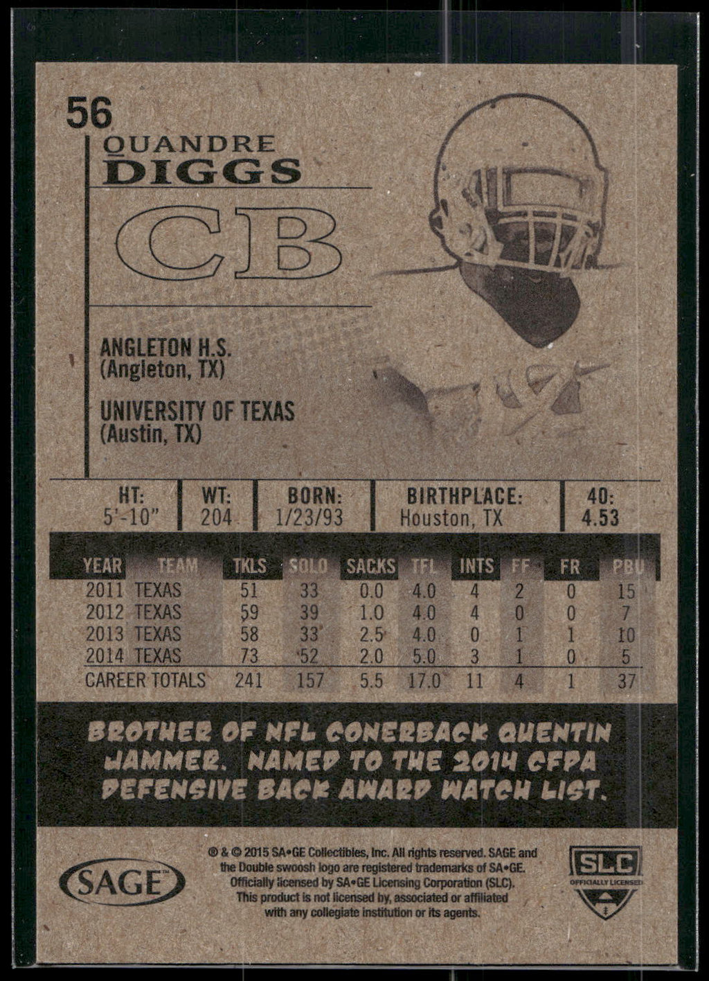 2015 SAGE HIT #56 Quandre Diggs