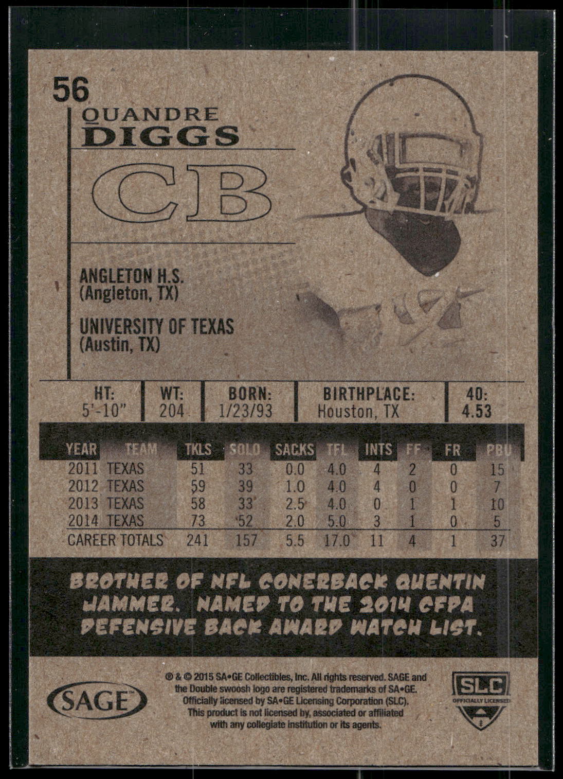 2015 SAGE HIT #56 Quandre Diggs