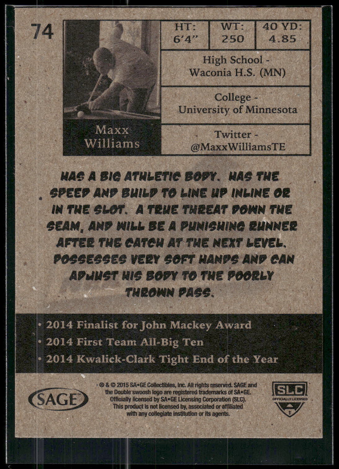 2015 SAGE HIT #74 Maxx Williams