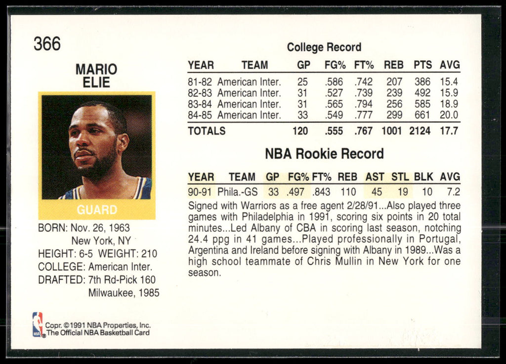 1991-92 Hoops #366 Mario Elie