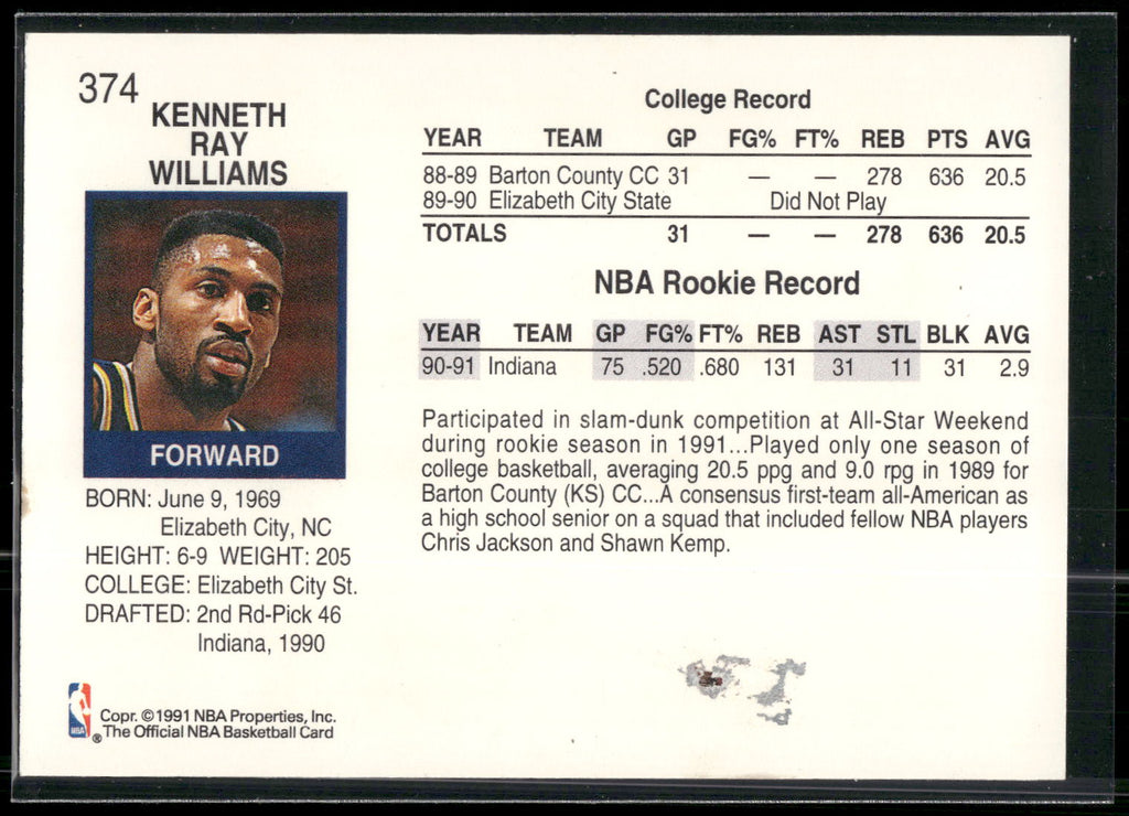 1991-92 Hoops #374 Ken Williams