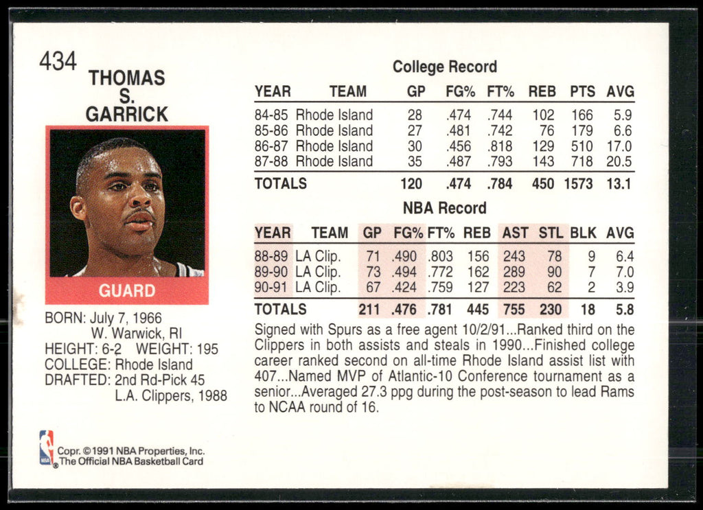 1991-92 Hoops #434 Tom Garrick
