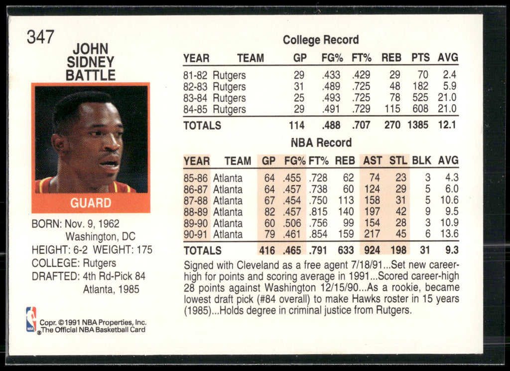 1991-92 Hoops #347 John Battle